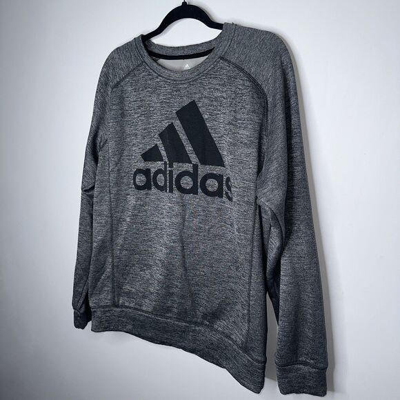 Adidas Men’s Big Logo Pullover Sweatshirt Heathered Gray Size Large - Picture 2 of 6